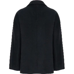 Black Double-Breasted Jacket with Peak Revers in Wool Woman