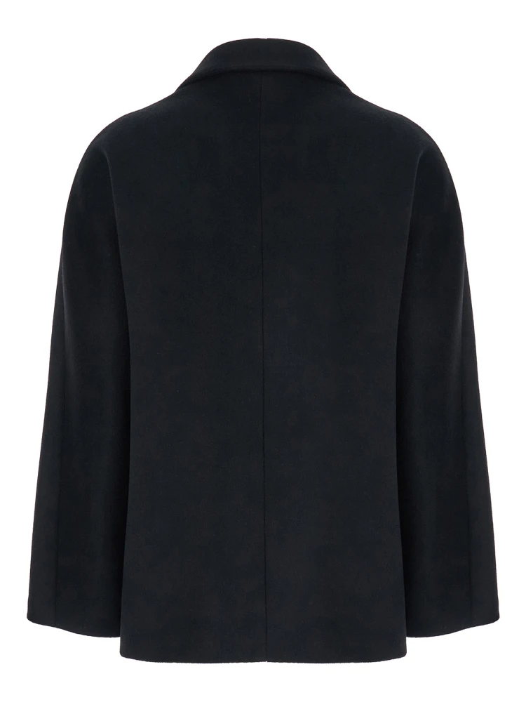 Black Double-Breasted Jacket with Peak Revers in Wool Woman alternative