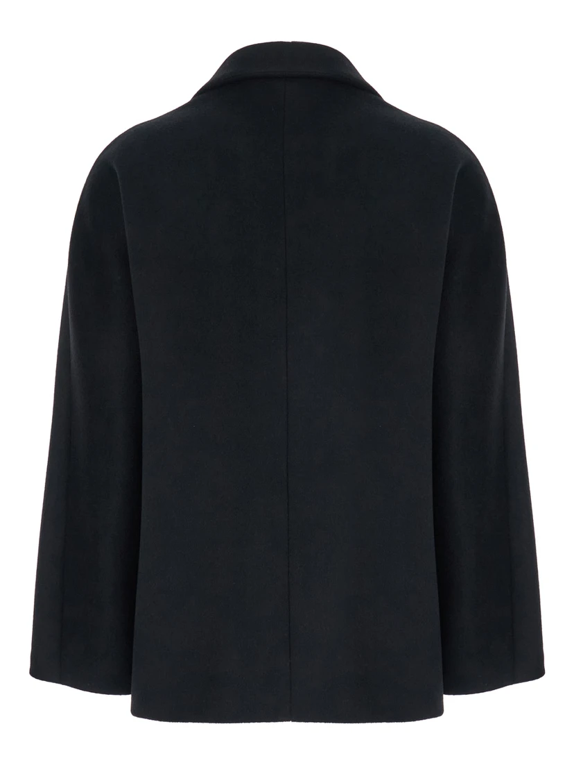 Black Double-Breasted Jacket with Peak Revers in Wool Woman