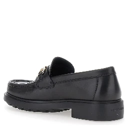 Duglas Black Loafers with Gancini Plaque on the Front and Embossed Logo on the Rear in Leather Man