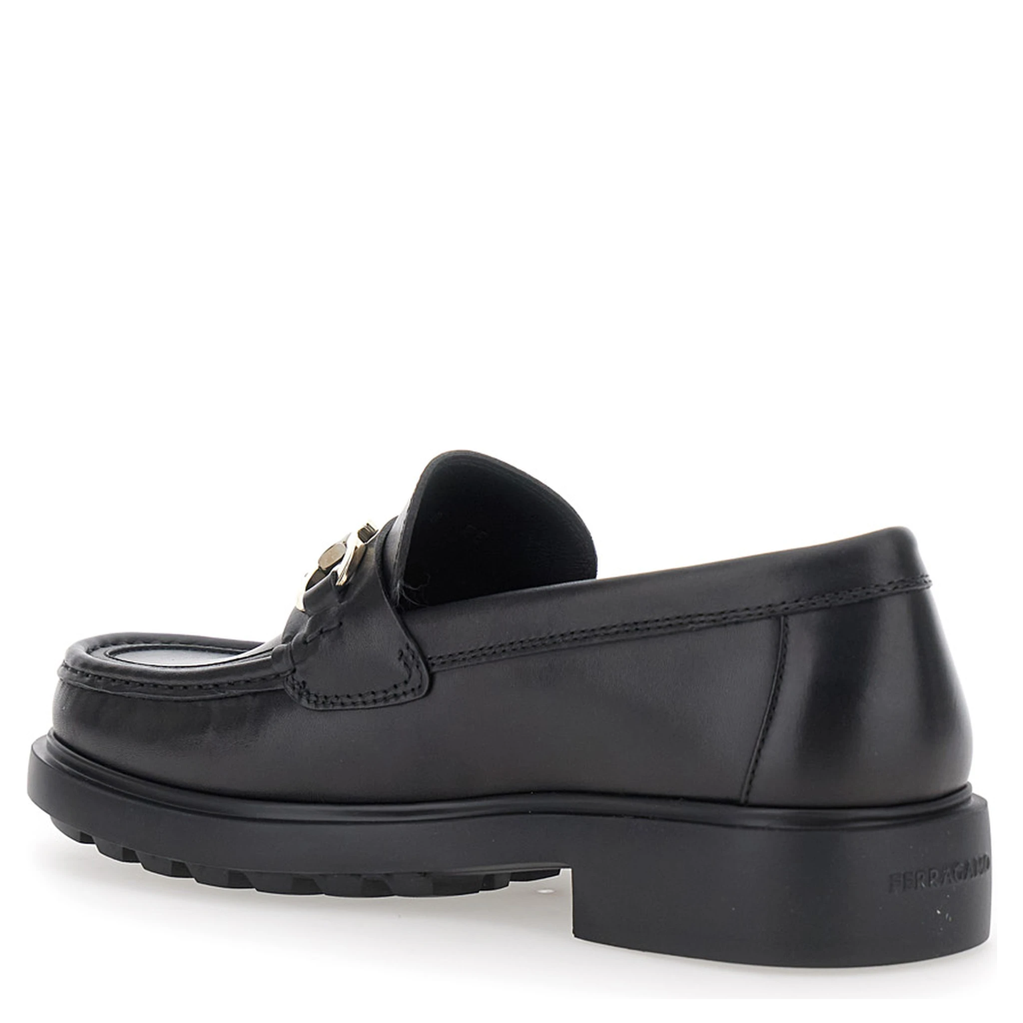 Duglas Black Loafers with Gancini Plaque on the Front and Embossed Logo on the Rear in Leather Man