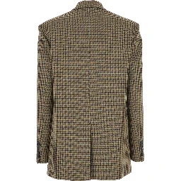 Brown Single-Breasted Jacket with All-Over Check Motif in Wool Woman
