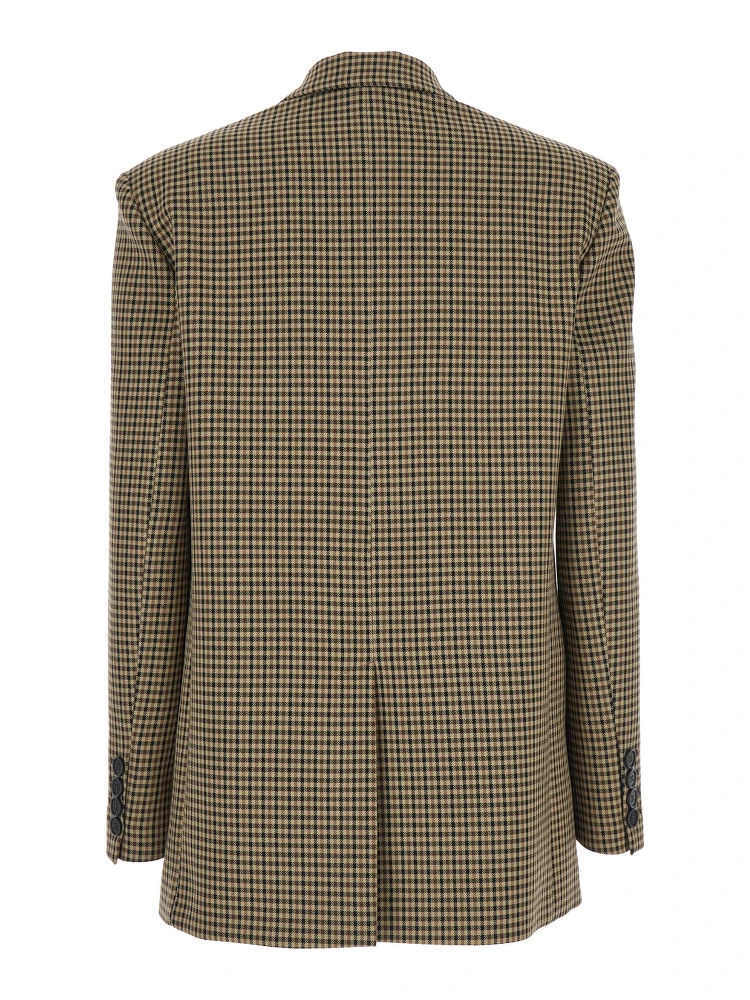 Brown Single-Breasted Jacket with All-Over Check Motif in Wool Woman alternative