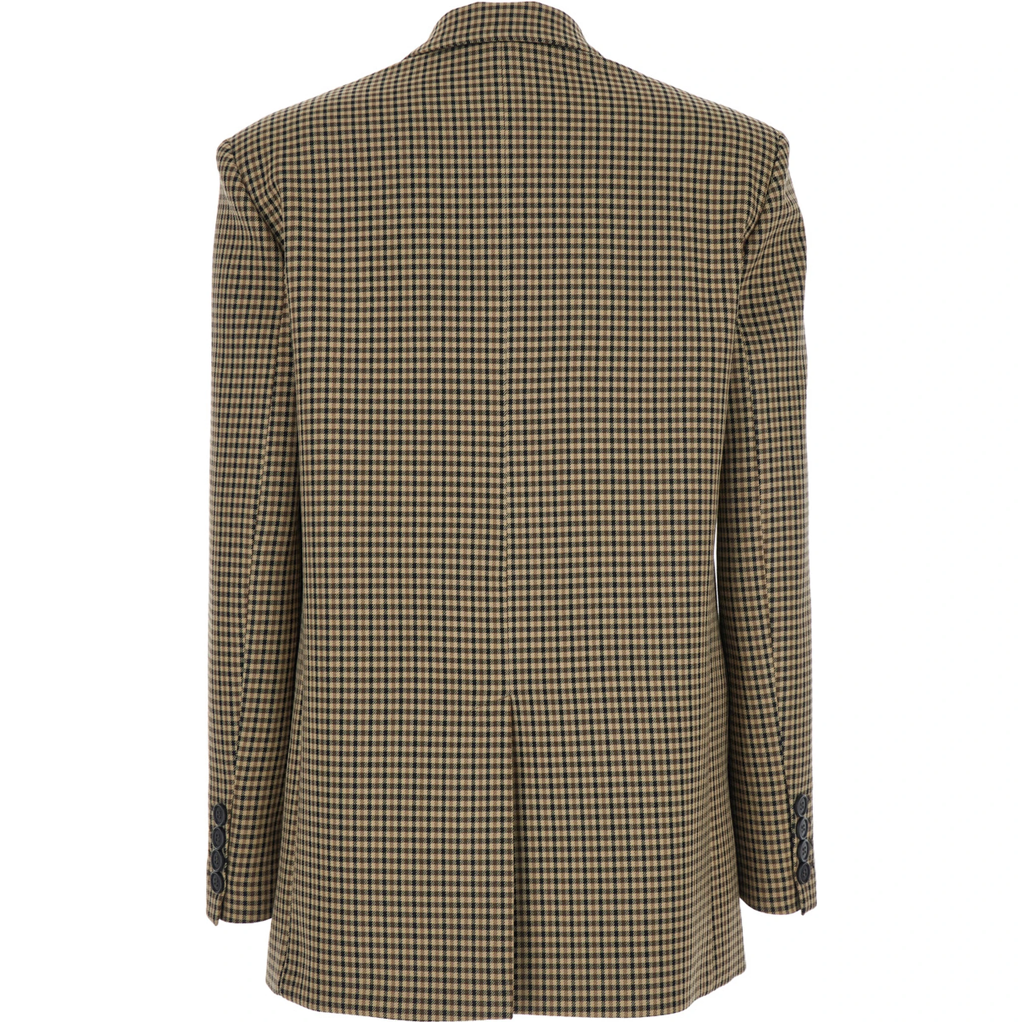 Brown Single-Breasted Jacket with All-Over Check Motif in Wool Woman