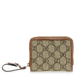 Beige Wallet with Snap Button and Zip Closure in GG Canvas Woman