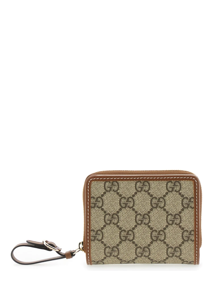 Beige Wallet with Snap Button and Zip Closure in GG Canvas Woman