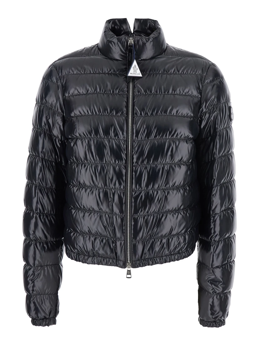 Knut Black Down Jacket with High Neck and Logo Patch on the Sleeve in Tech Fabric Woman