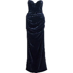 Blue Off-Shoulder Dress with Sweetheart Neckline in Velvet Woman