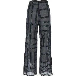 Black Elastic Waist and All-Over Logo Lettering Embroidery in Cotton and SIlk Woman