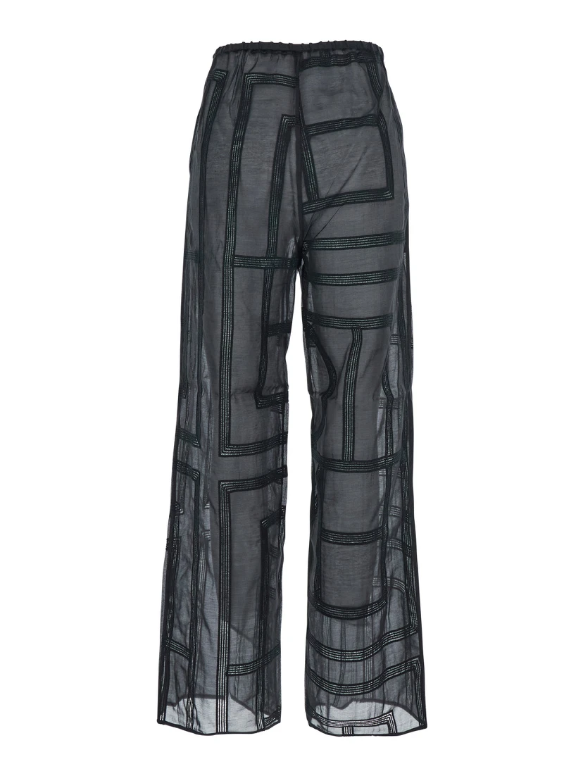 Black Elastic Waist and All-Over Logo Lettering Embroidery in Cotton and SIlk Woman