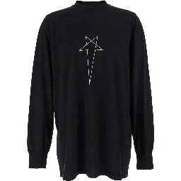Black Crewneck T-Shirt with Logo Print on the Front in Cotton Man