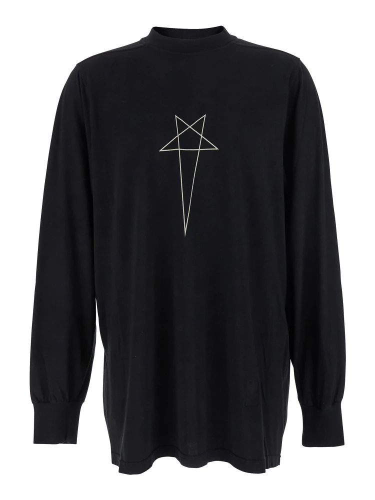 Black Crewneck T-Shirt with Logo Print on the Front in Cotton Man