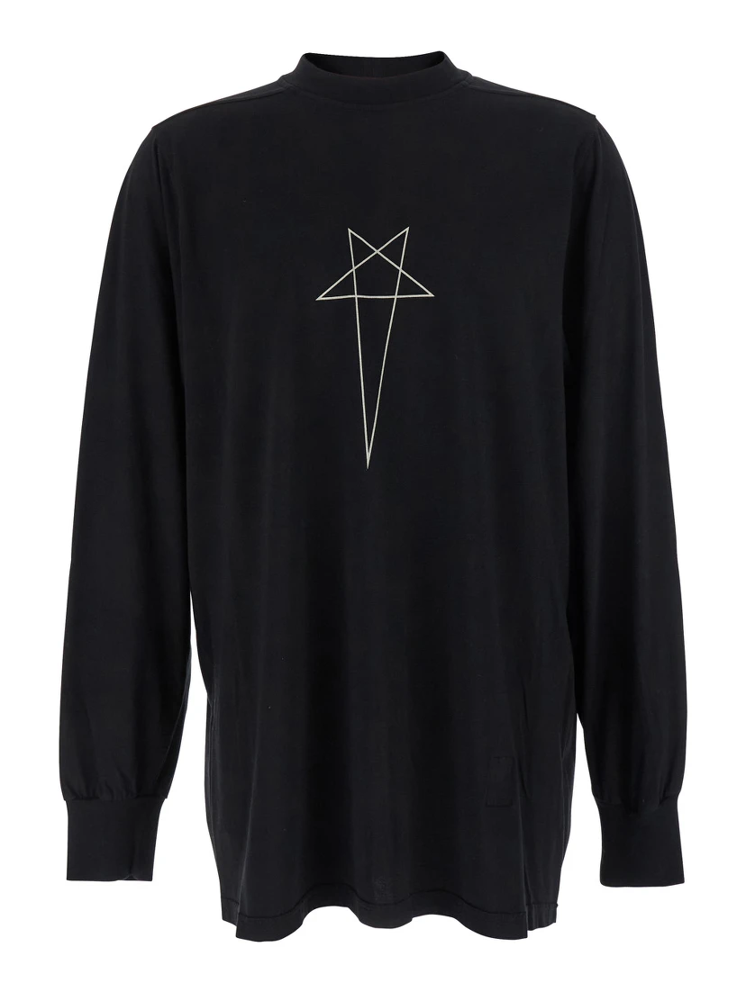 Black Crewneck T-Shirt with Logo Print on the Front in Cotton Man