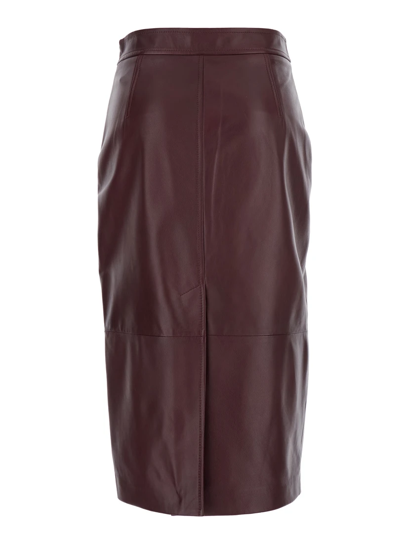 Taiga Bordeaux Skirt with Concealed Side Zip Closure and Rear Single Slit in Leather Woman