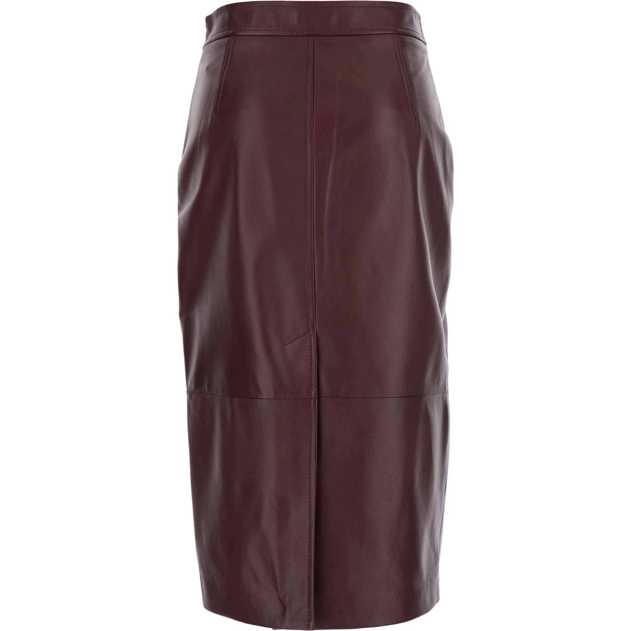 Taiga Bordeaux Skirt with Concealed Side Zip Closure and Rear Single Slit in Leather Woman