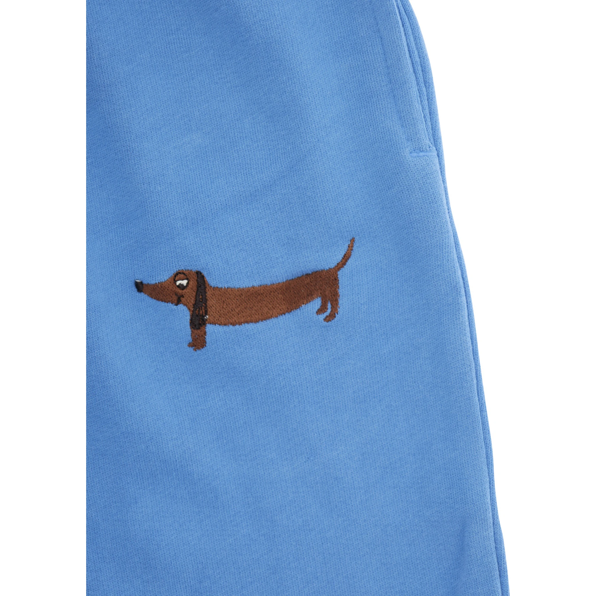 Light Blue Trousers with Elastic Waist and Front Embroidery in Cotton Boy