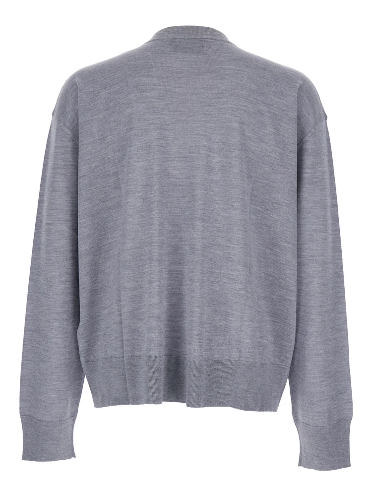 Grey Crew Neck Sweater with Embroidered Logo on the Front in Wool Man alternative