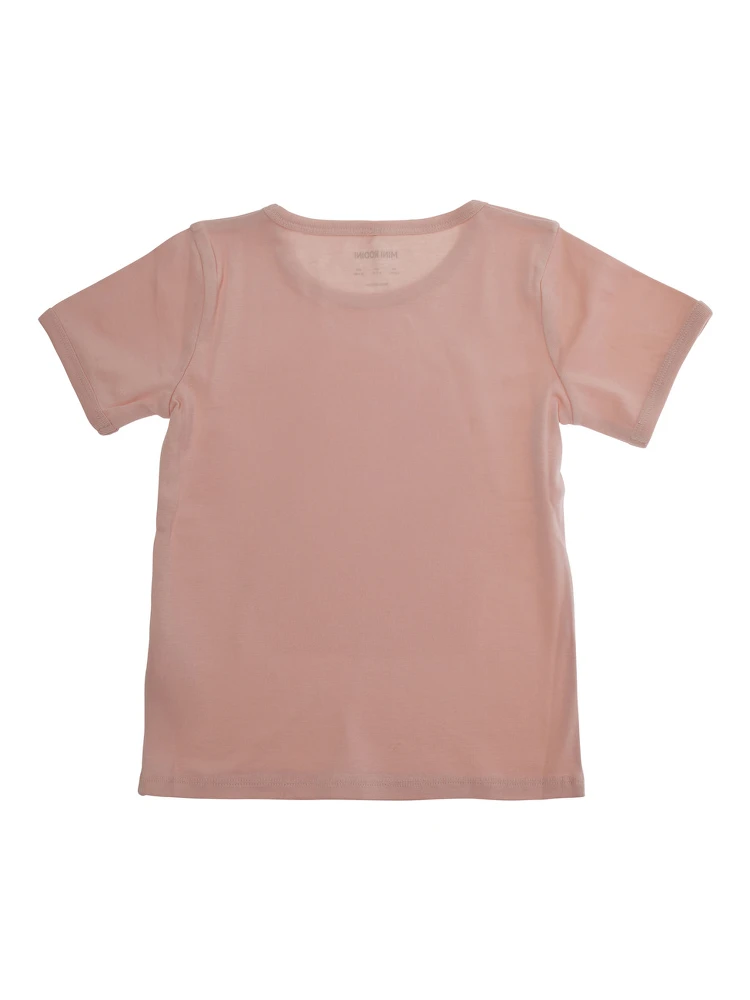Pink Crewneck T-Shirt with Maxi Print on the Front in Cotton Baby alternative