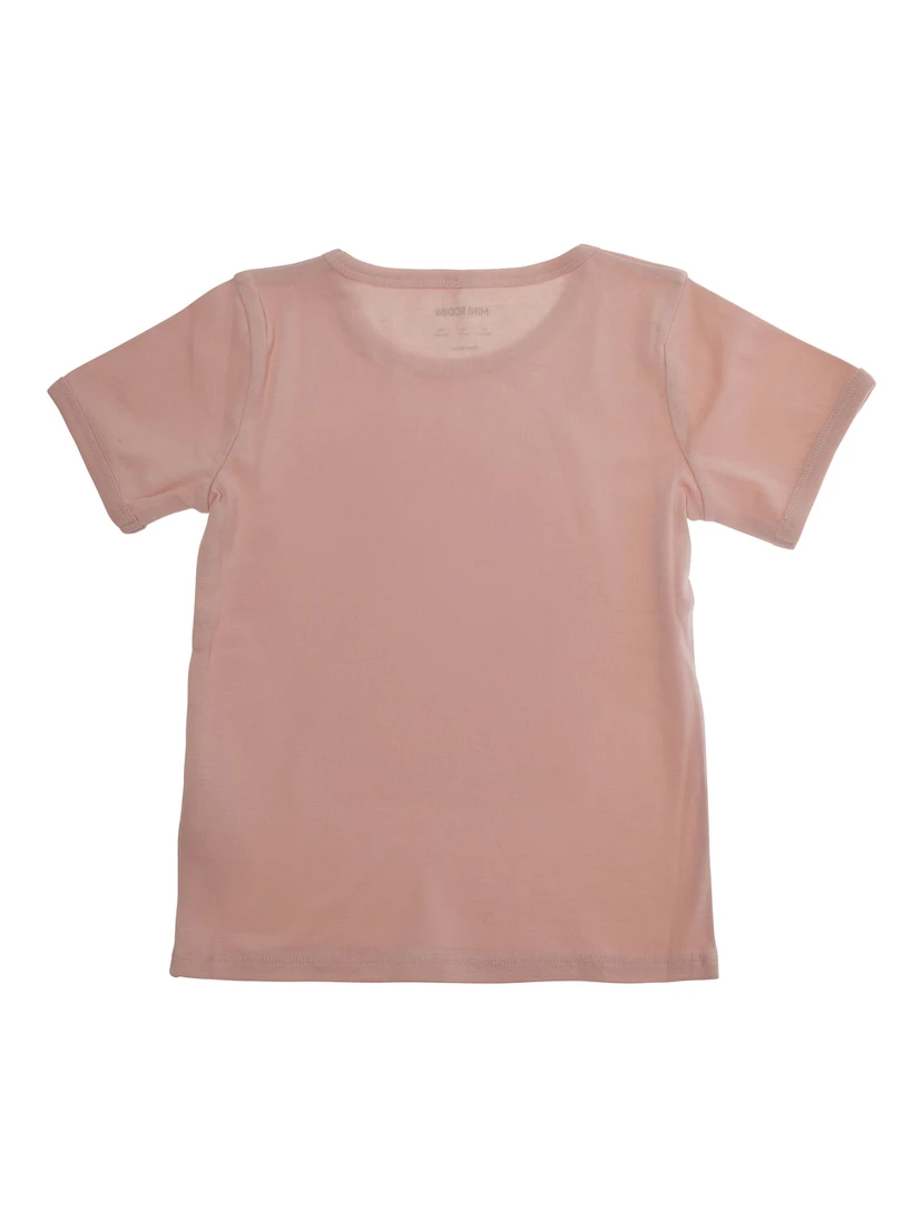 Pink Crewneck T-Shirt with Maxi Print on the Front in Cotton Baby