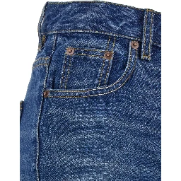 Blue HIgh Waisted Jeans with Wide Leg and Logo Patch on the Rear in Denim Woman