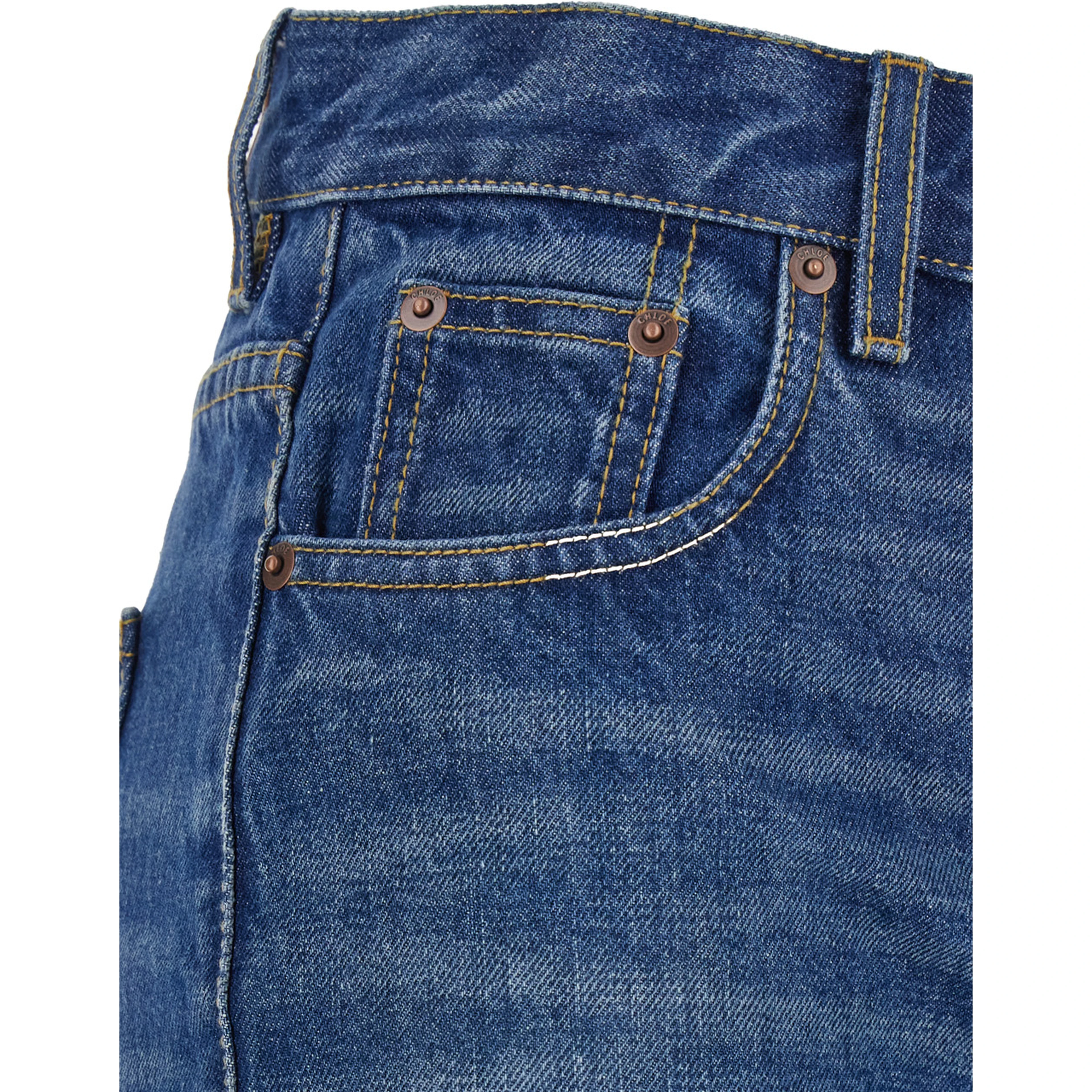 Blue HIgh Waisted Jeans with Wide Leg and Logo Patch on the Rear in Denim Woman