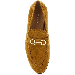 Brown Loafers with Almond Toe and Gancini Detail on the Front in Suede Woman
