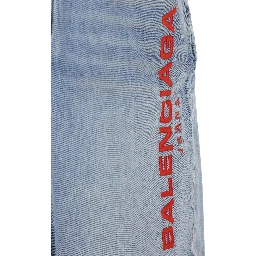 Light Blue Jeans with Fleece Inserts and Logo Lettering on the Front in Cotton and Denim Man