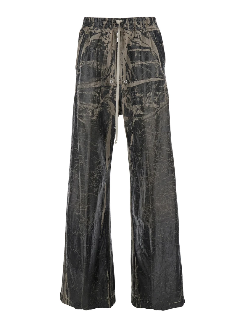 Geth Belas BlackTrousers with Destroyed Look and Drawstring Waist in Cotton Man