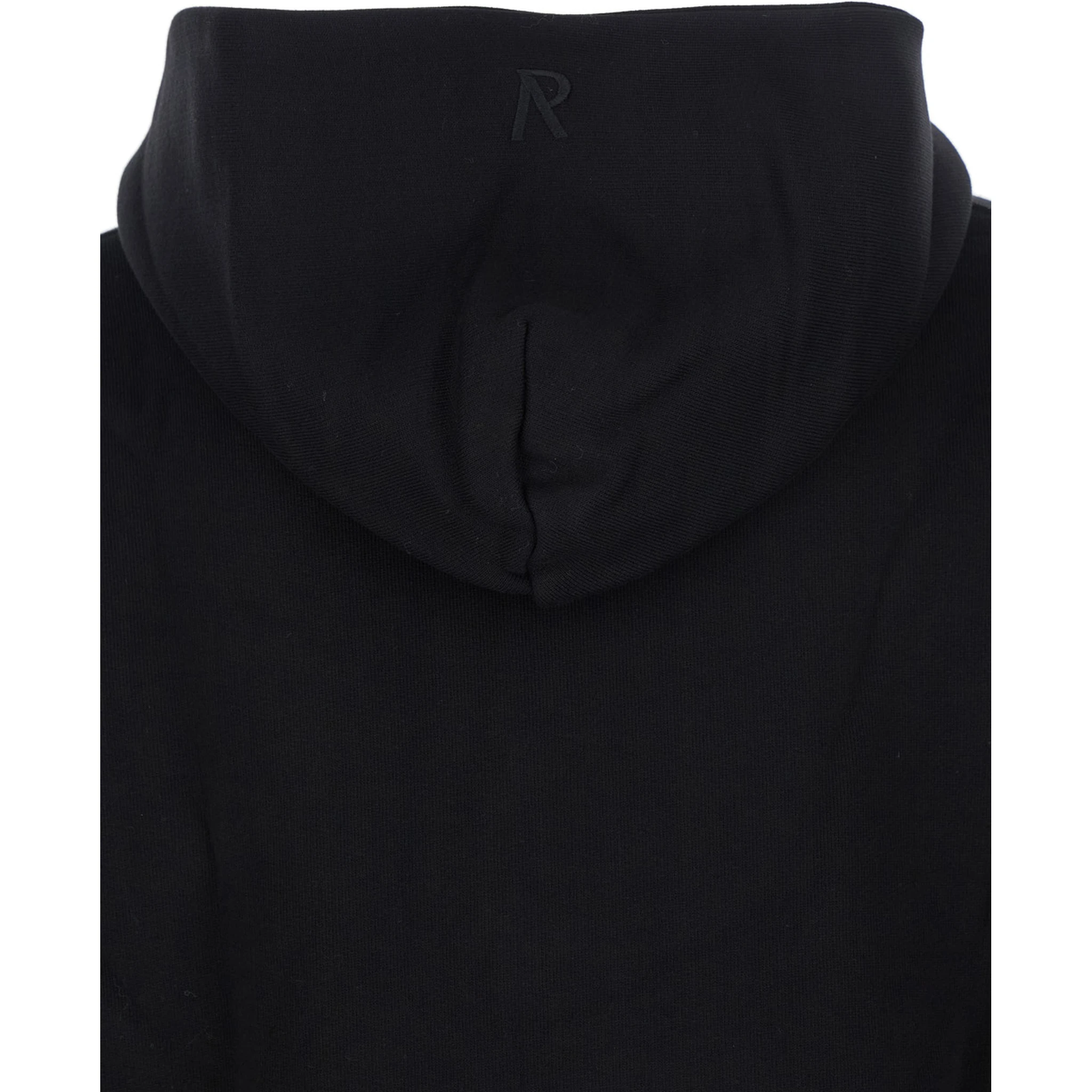 Black Sweatshirt with Logo Embroidery on the Hood and Dropped Shoulders in Cotton Man