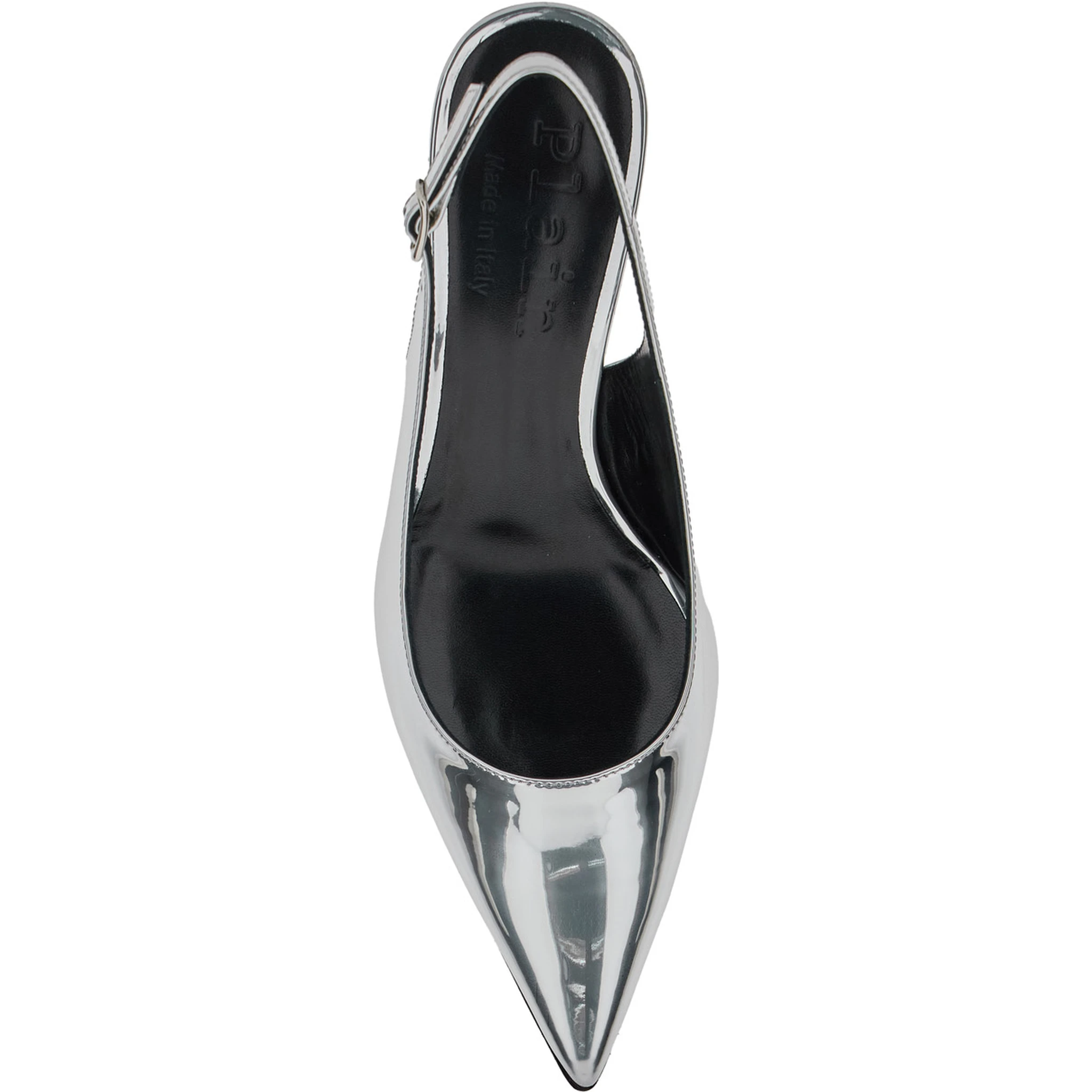 حذاء لويزا المعدني ذو الكعب العالي المدبب متوسط الارتفاع والمرآة، مصنوع من الجلد، للنساء