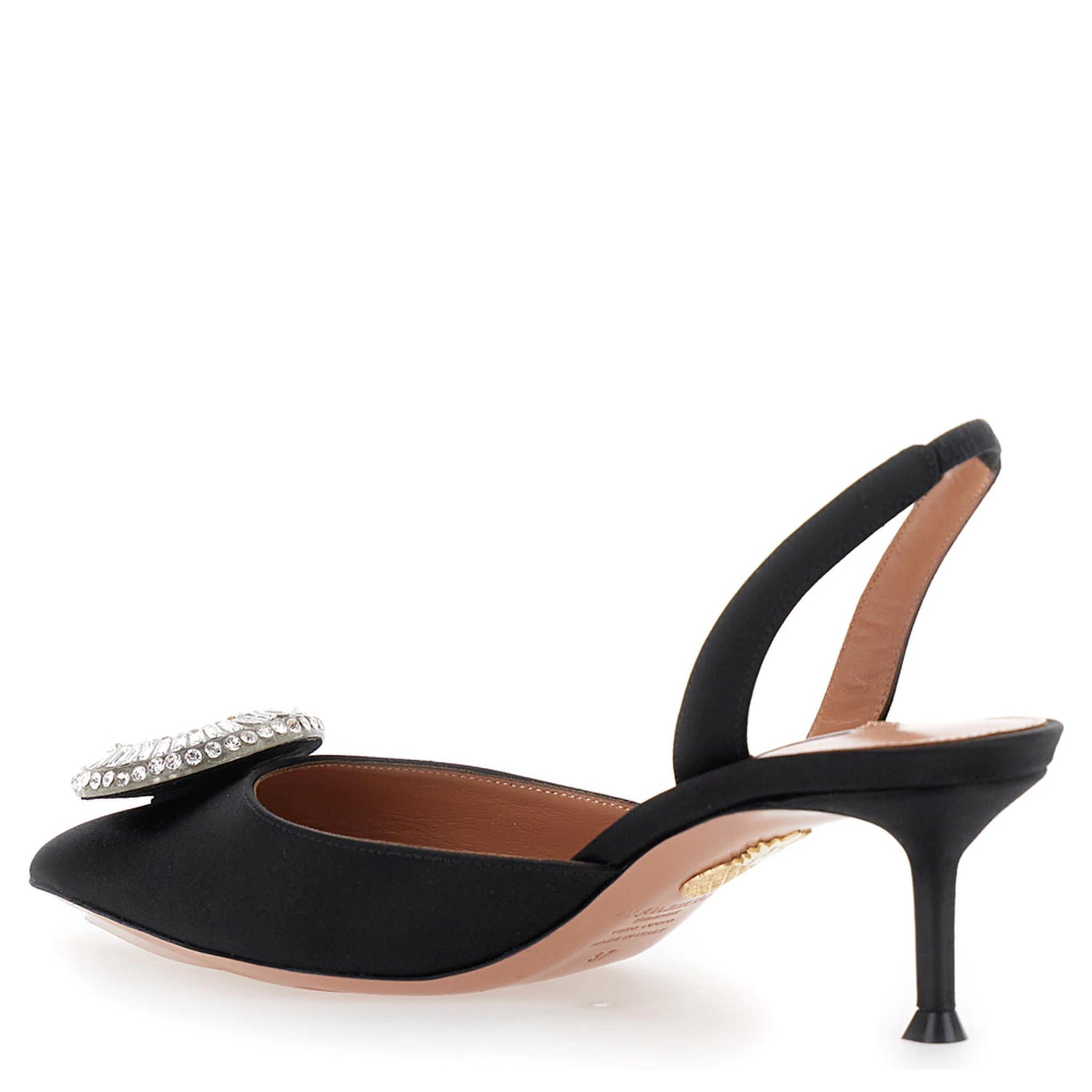 Crystal Hoop Black Slingback Pumps with Rhinestoned Embellishment and Kitten Heel in Tech Fabric Woman