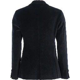 Black Double-Breasted Jacket with Peak Revers in Velvet Woman