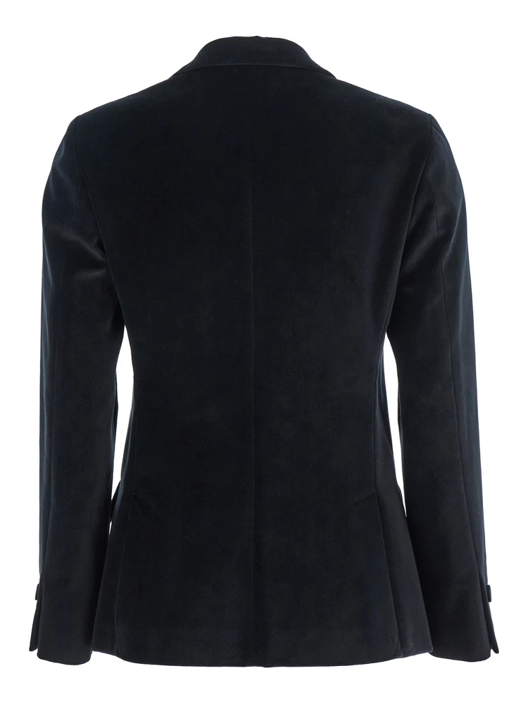 Black Double-Breasted Jacket with Peak Revers in Velvet Woman alternative