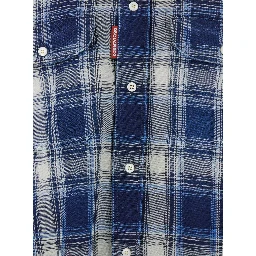 Blue Shirt with Classic Collar and All-Over Check Motif in Cotton Man
