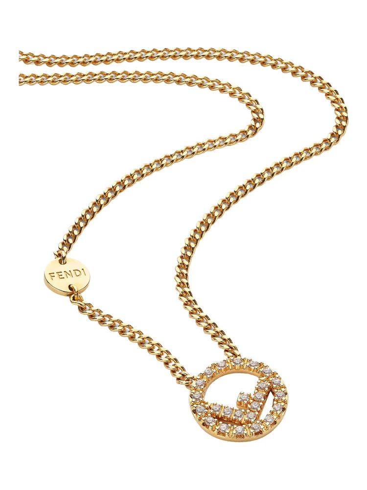 Gold-Colored Necklace with Round F Pendant and Lobster Clasp in Bronze Woman alternative