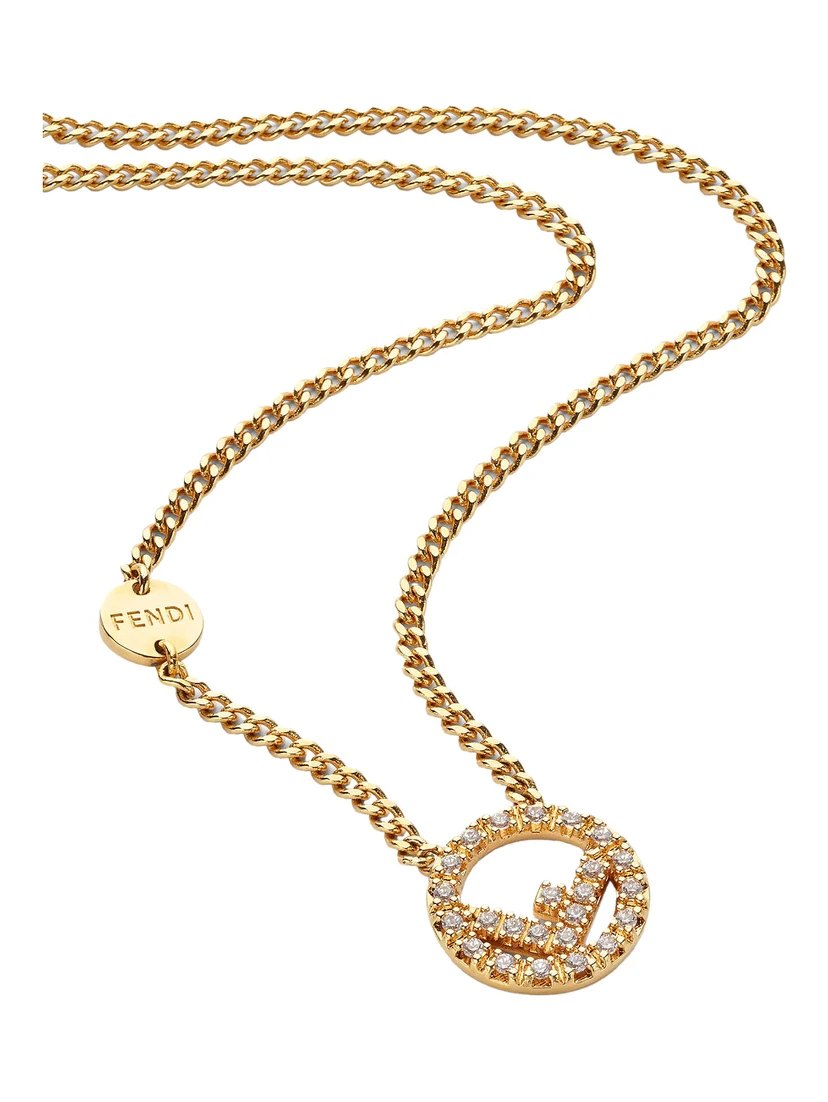 Gold-Colored Necklace with Round F Pendant and Lobster Clasp in Bronze Woman