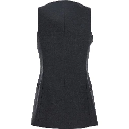 Grey Off-Shoulder Vest with Front Button Closure in Fabric Woman