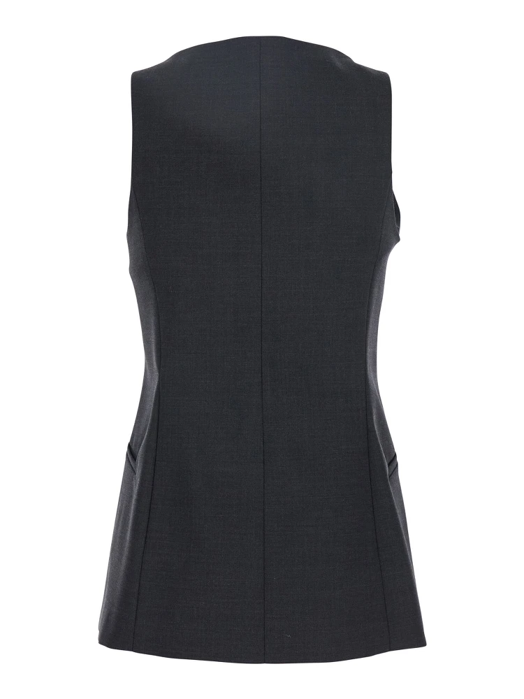 Grey Off-Shoulder Vest with Front Button Closure in Fabric Woman alternative