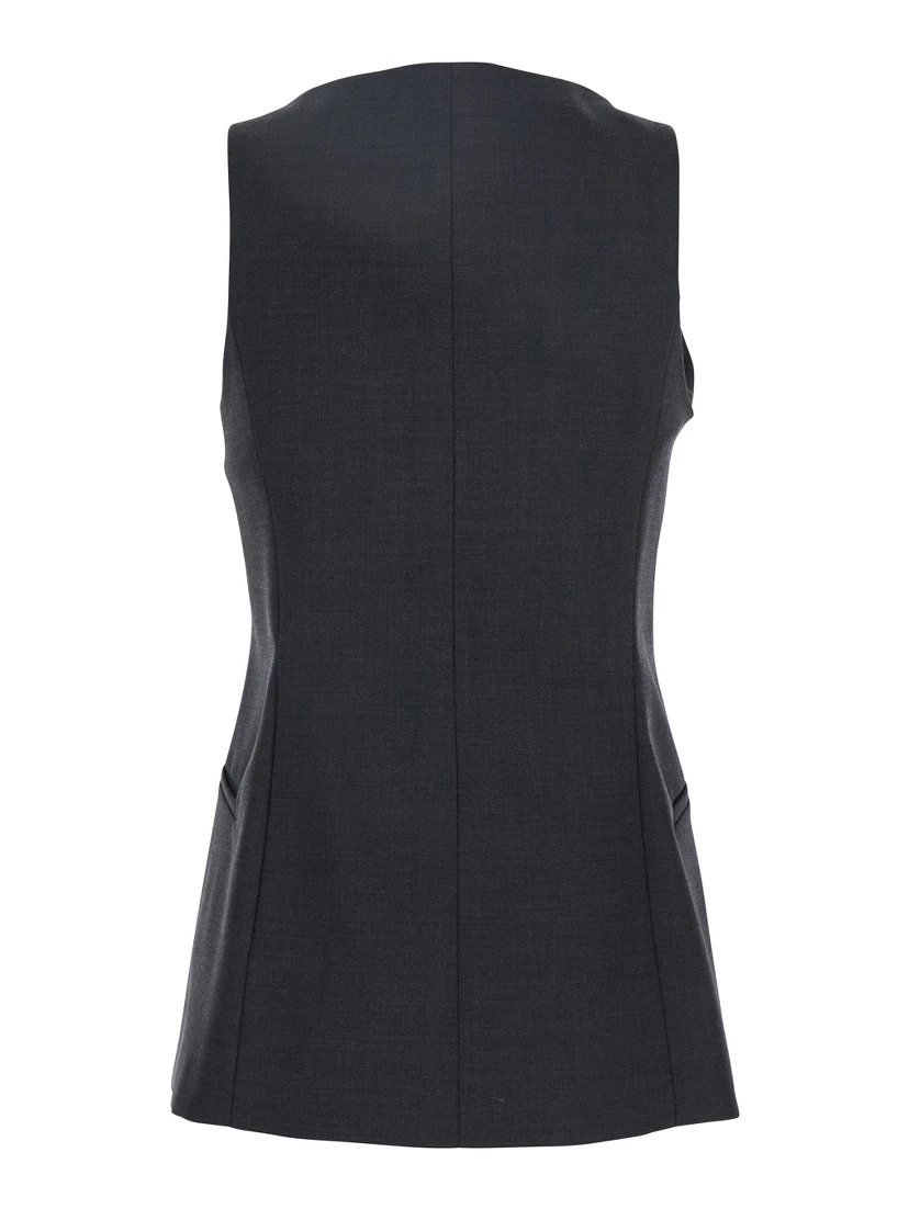 Grey Off-Shoulder Vest with Front Button Closure in Fabric Woman