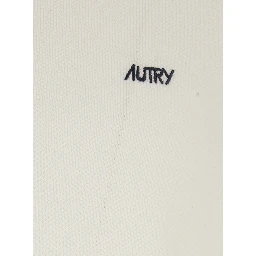 White Long-Sleeve Polo Shirt with Striped Collar and Logo Lettering Embroidery on the Front in Wool and Cotton Blend Man