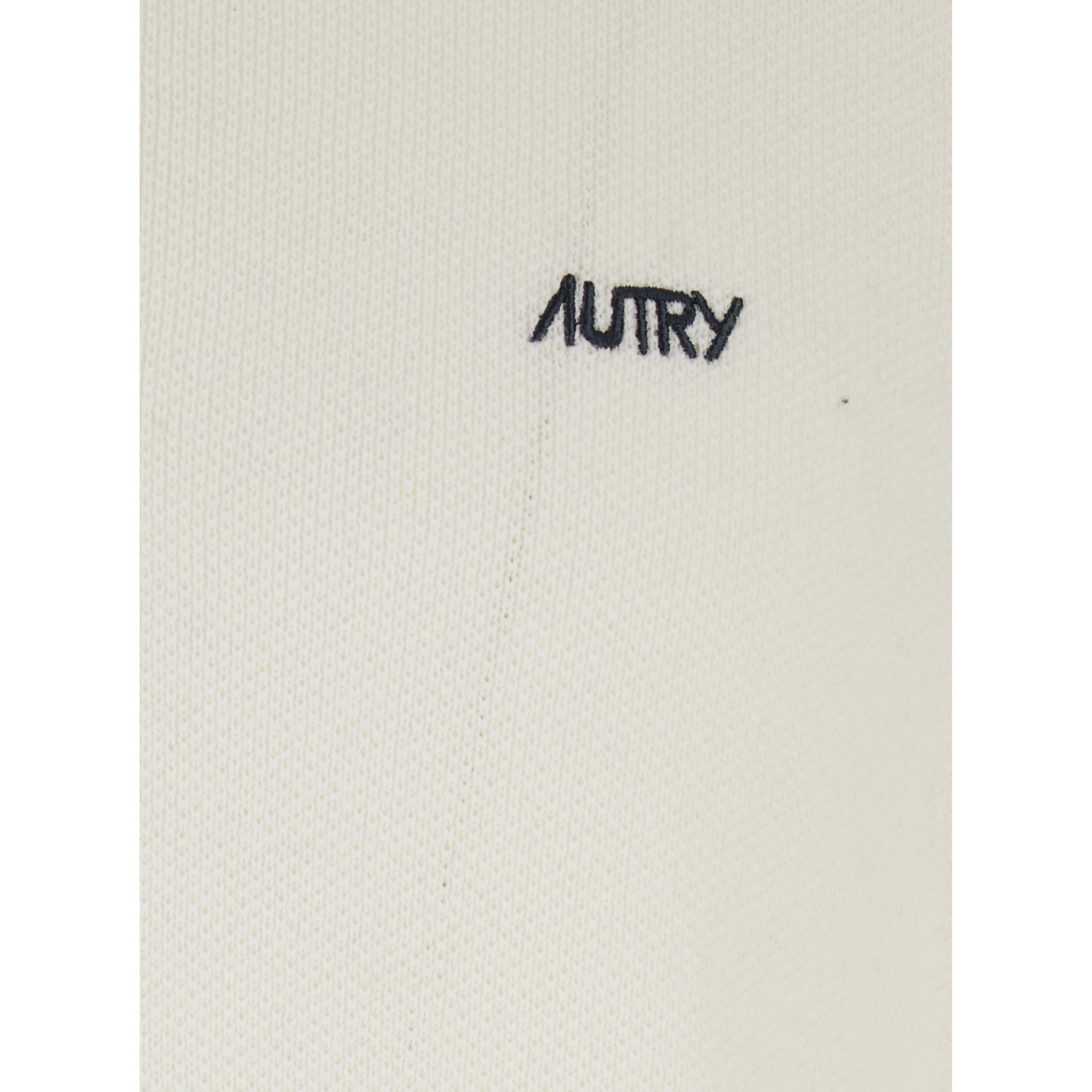White Long-Sleeve Polo Shirt with Striped Collar and Logo Lettering Embroidery on the Front in Wool and Cotton Blend Man