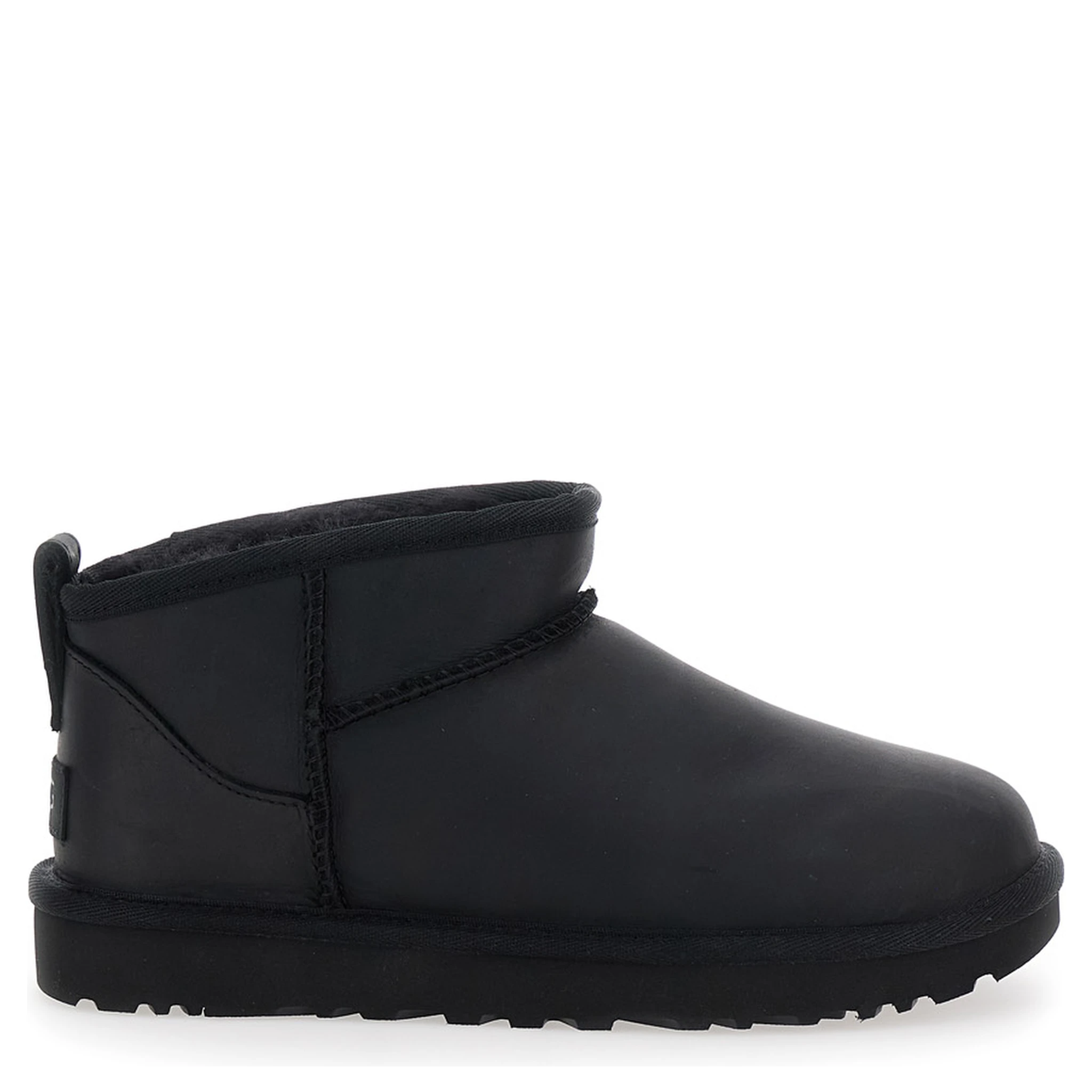 Classic Ultra Mini Black Ankle Boots with Shearling Lining in Leather Woman