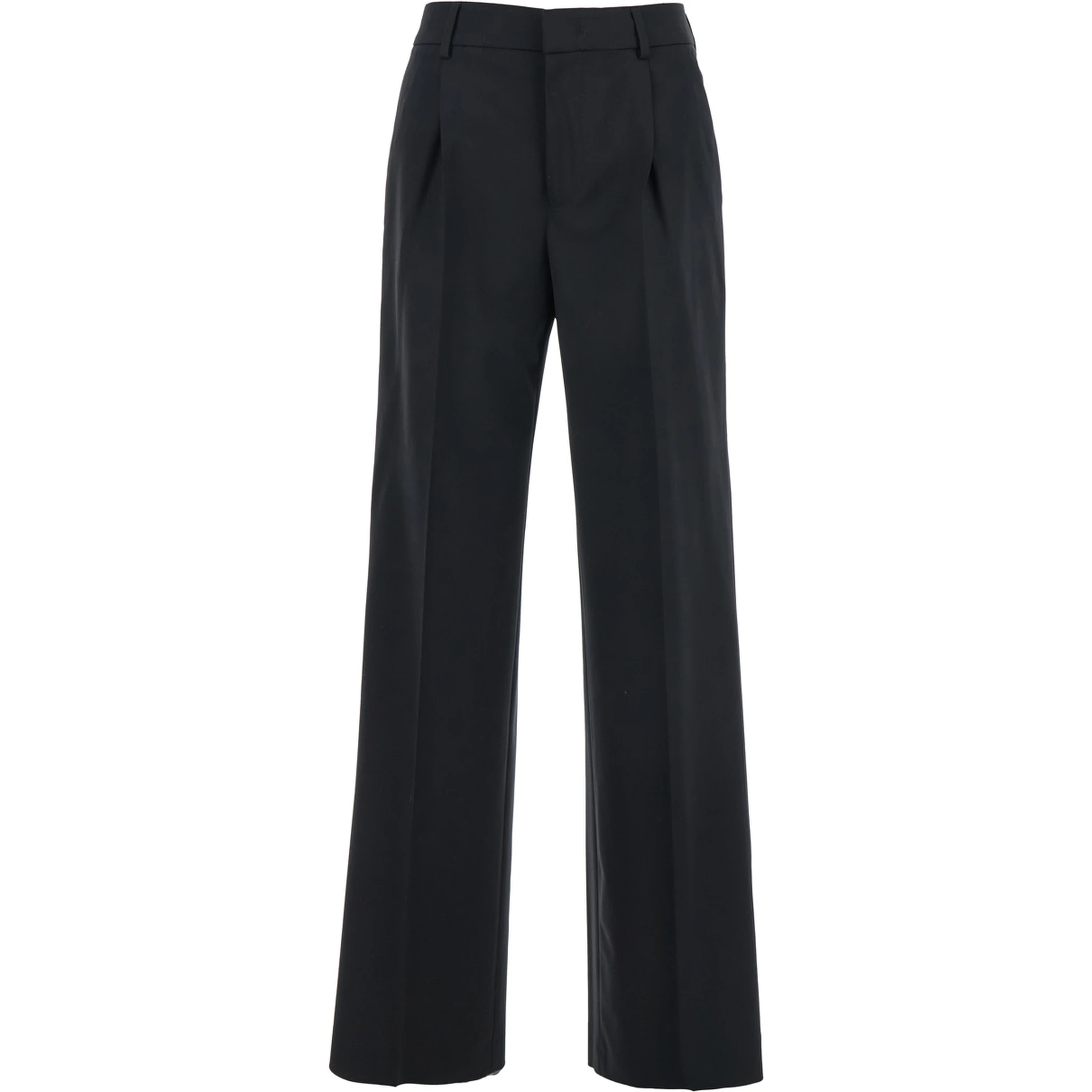 Lola Black Pants with High Waist and Pleated Details in Wool Stretch Woman