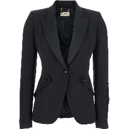 Black Jacket with Lance Revers in Fabric Woman