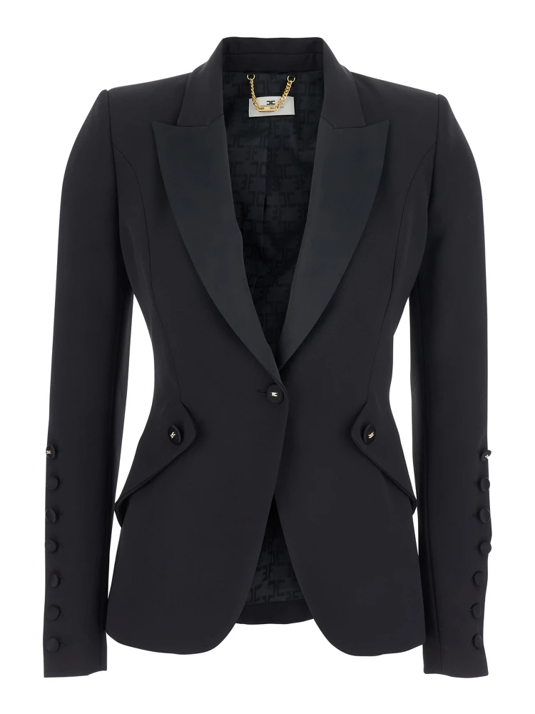 Black Jacket with Lance Revers in Fabric Woman