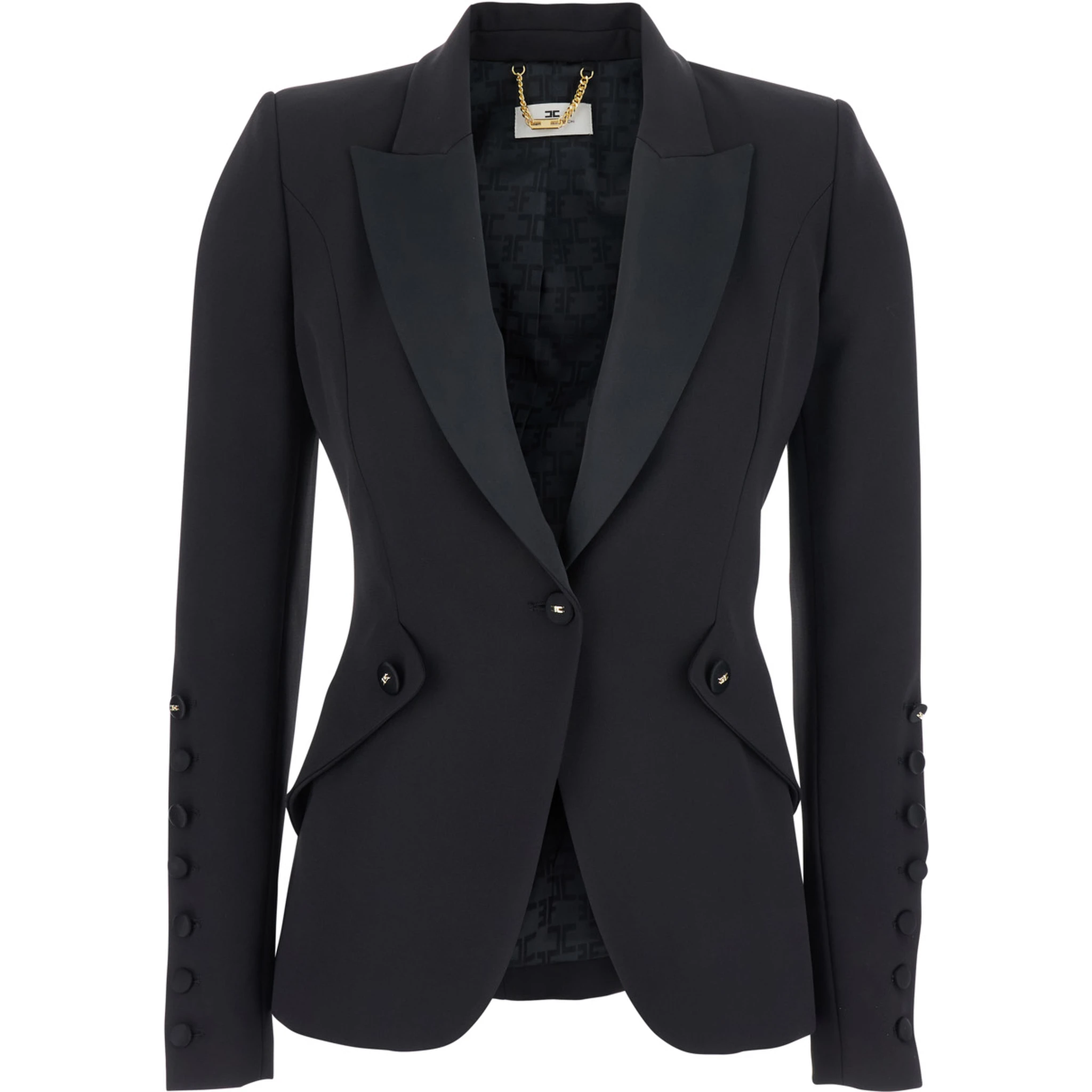 Black Jacket with Lance Revers in Fabric Woman