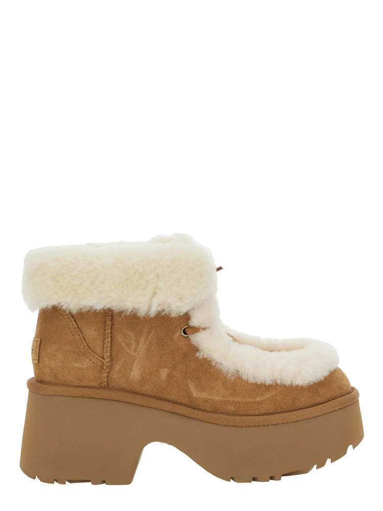 Esmee Beige Ankle Boots with Fur Detailing and Platform in Suede Woman