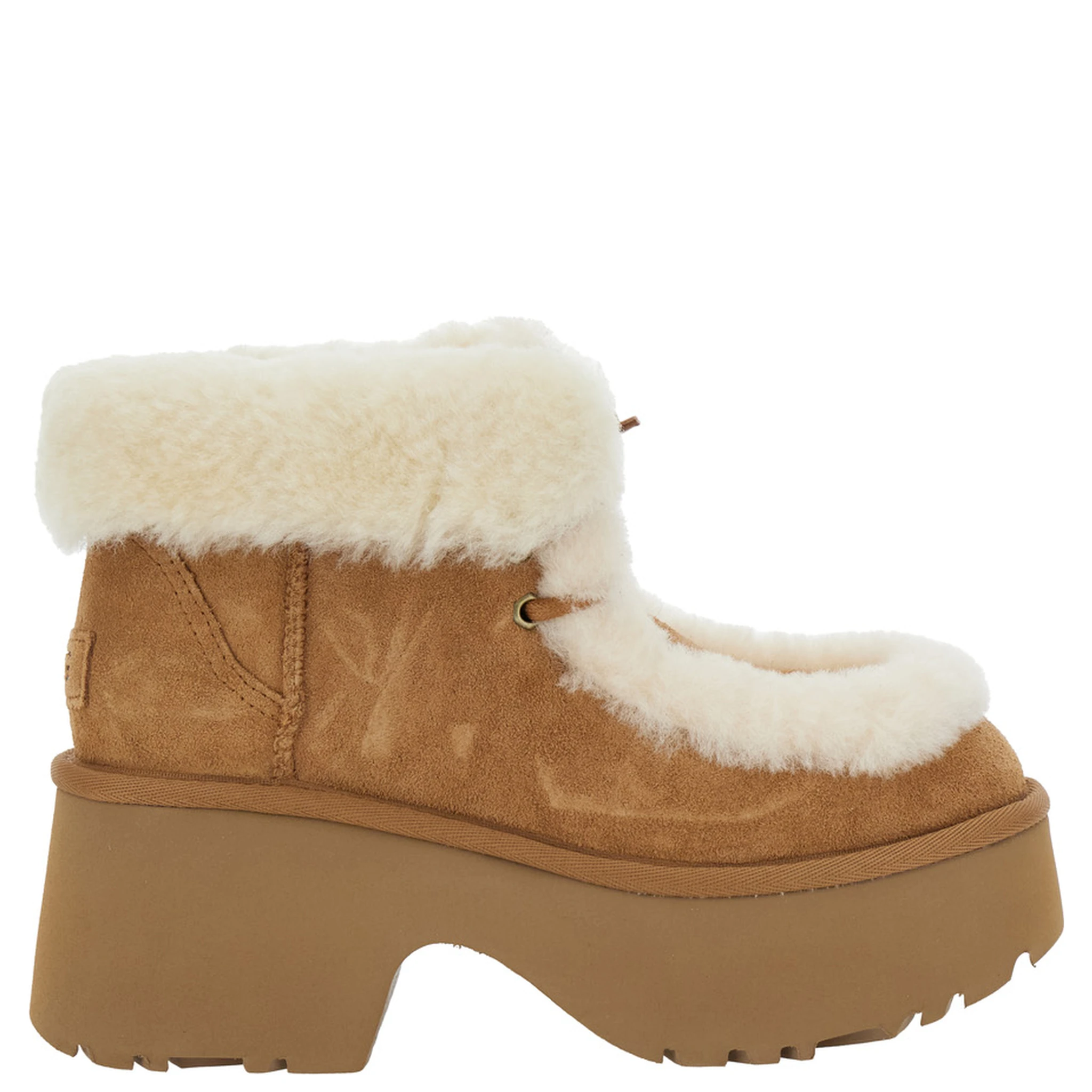 Esmee Beige Ankle Boots with Fur Detailing and Platform in Suede Woman
