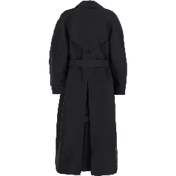 Zake Black Coat with Wide Classic Lapels and Removable Belt in Tech Fabric Woman