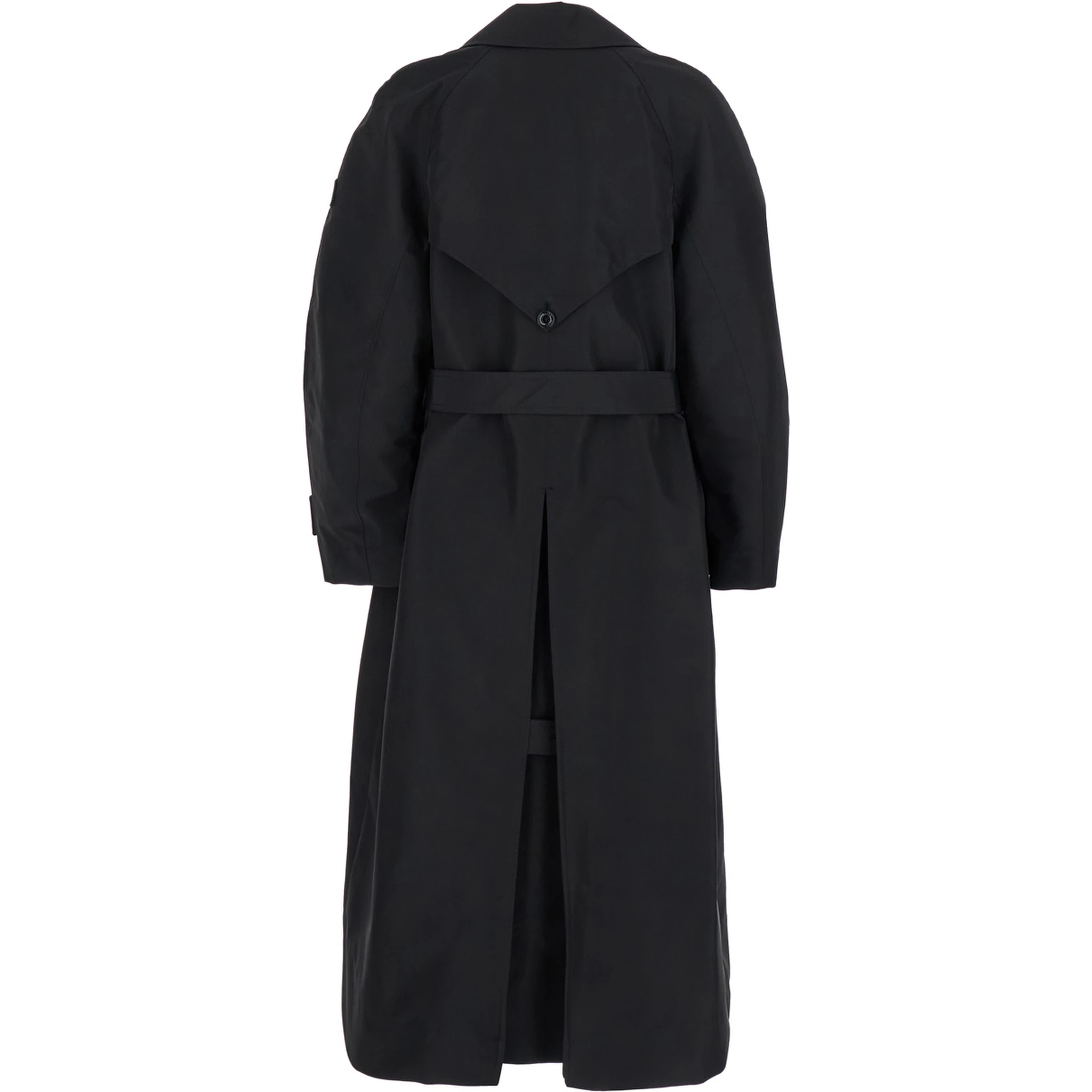 Zake Black Coat with Wide Classic Lapels and Removable Belt in Tech Fabric Woman